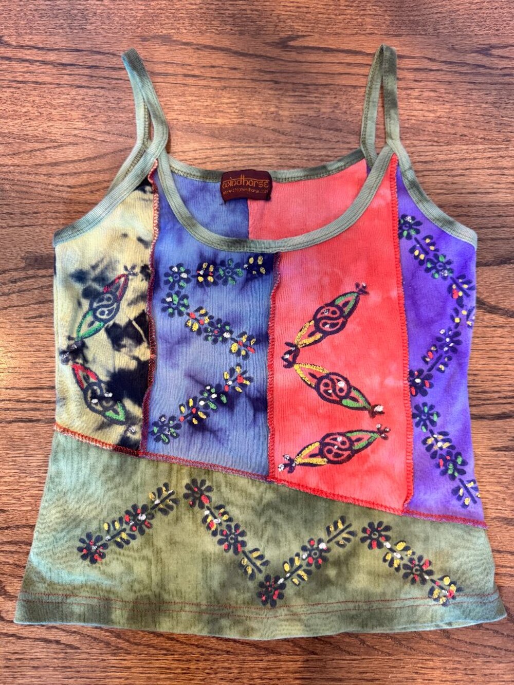 Wind Horse 100% Cotton Boho Patchwork Tank Top, Size Medium, Made in Nepal